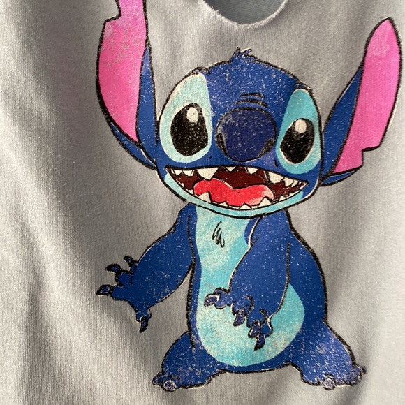 Stitch Disney sweatshirt lace-up v-neck distressed look graphic.Dusty light blue - Picture 3 of 4